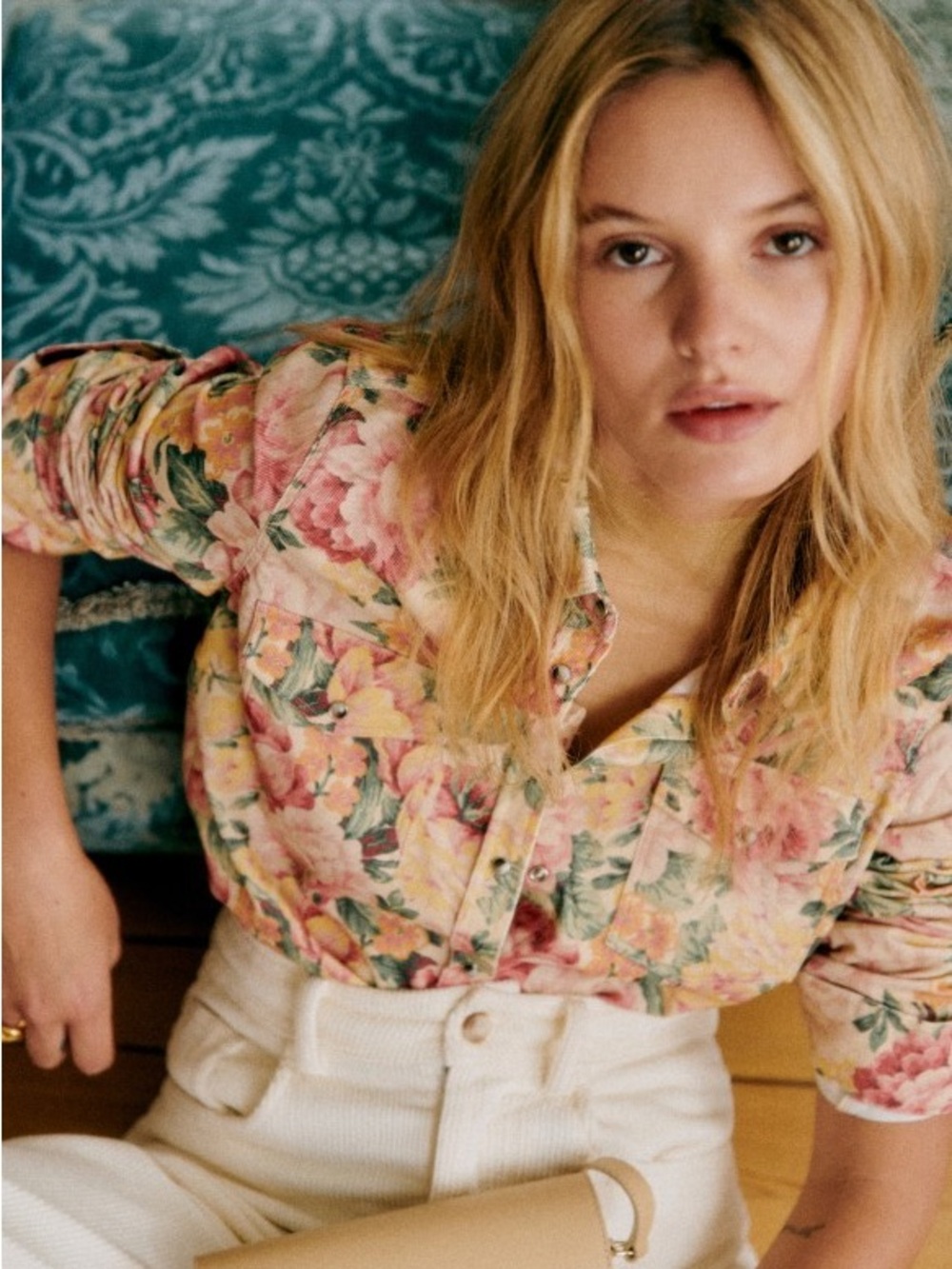 Sezane Rayanna Floral Button-Up Women's Shirt in Pink XL